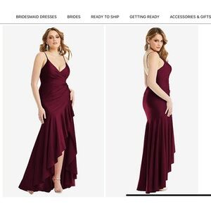 Cynthia & Sahar Pleated Ruffled Wrap High Low Stretch Satin Gown Cabernet XXL